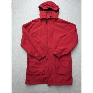Vintage Lands' End Jacket Mens Medium Tall Red Hooded Wool Lined Made USA 90s